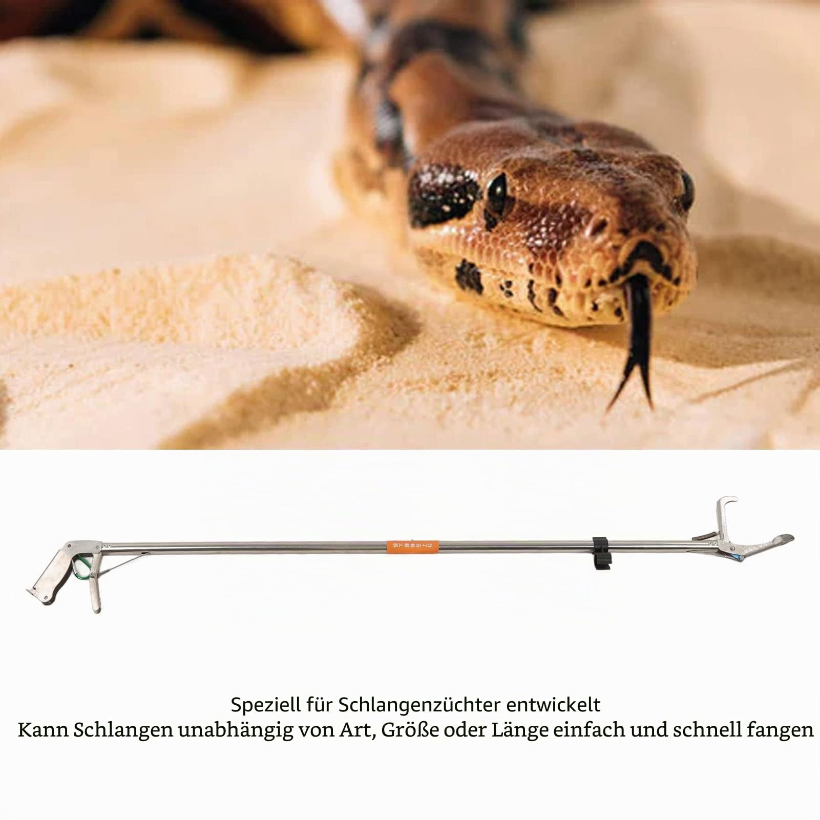 Schlangenzange, Faltbarer, Selbstverschließbarer Reptiliengreifer, Schlangengreifer aus Edelstahl, Schlangenfänger, Rassel, Breite Backen, Handhabungswerkzeug für Reptilienfänger
