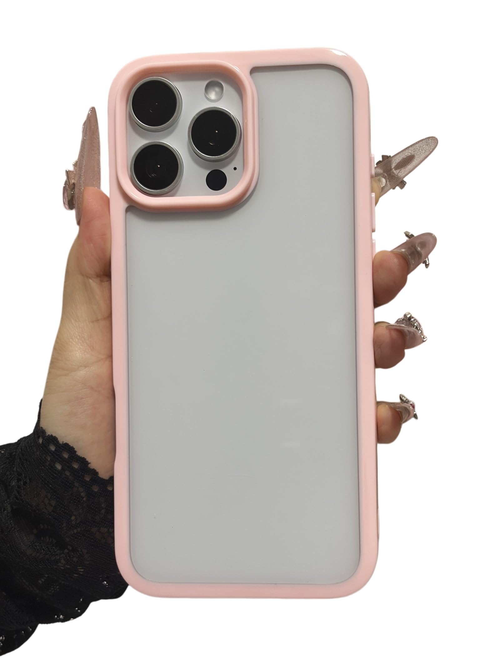 Coque iPhone 14 Pro Max rose transparente en plastique dur et silicone bumper - 8