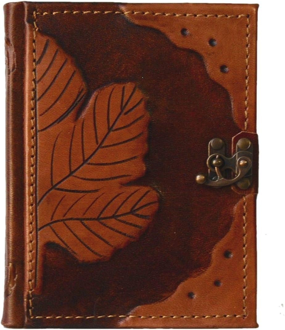 Carnet cuir Leaves Journal Intime avec fermeture 500 pages stable en cuir livre Diary livre d'or posiealbum blanches Lignées