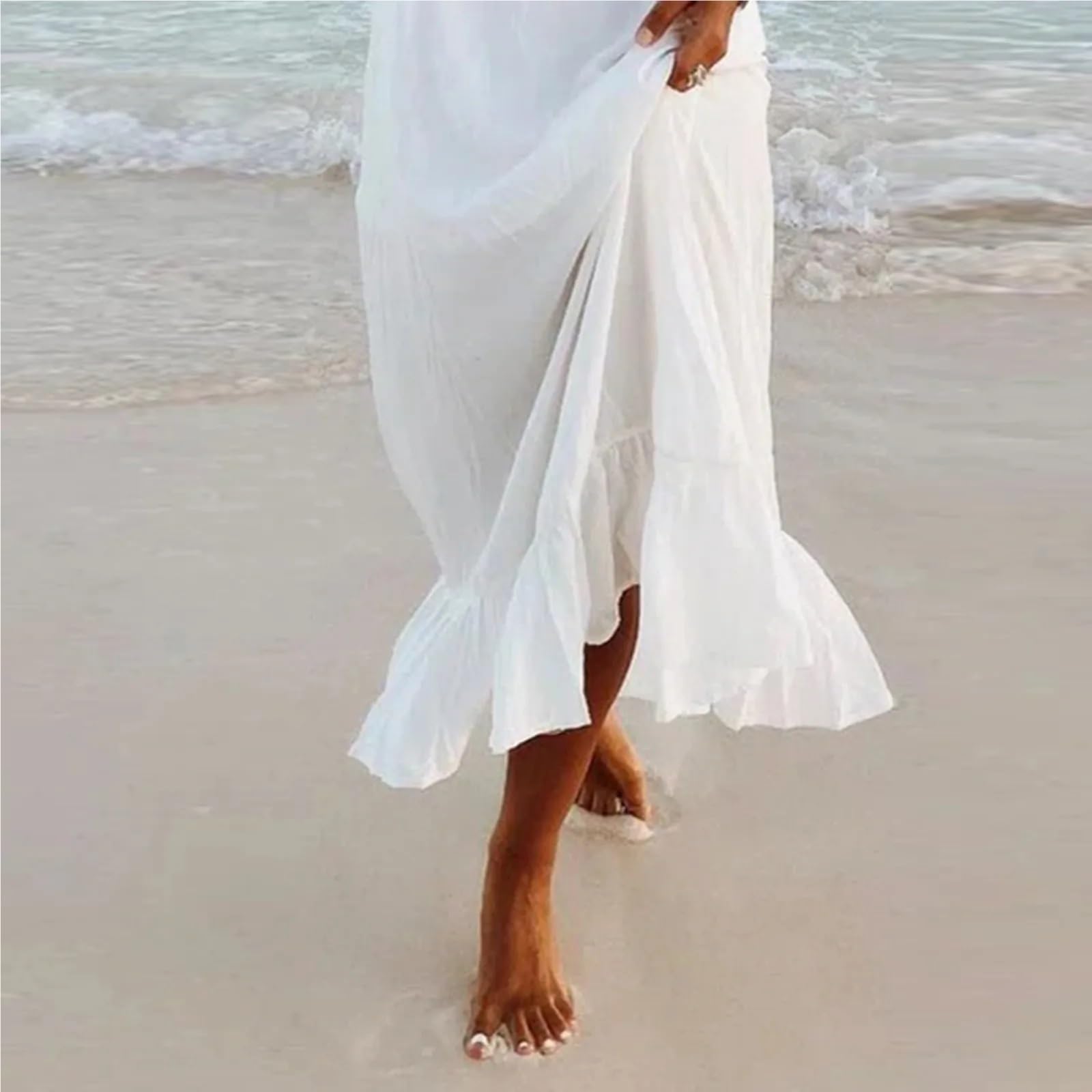 Vestidos Sueltos de Verano for Mujer, Tirantes Finos, Escote en V, Vestido Largo Blanco, Playa for para Mujer