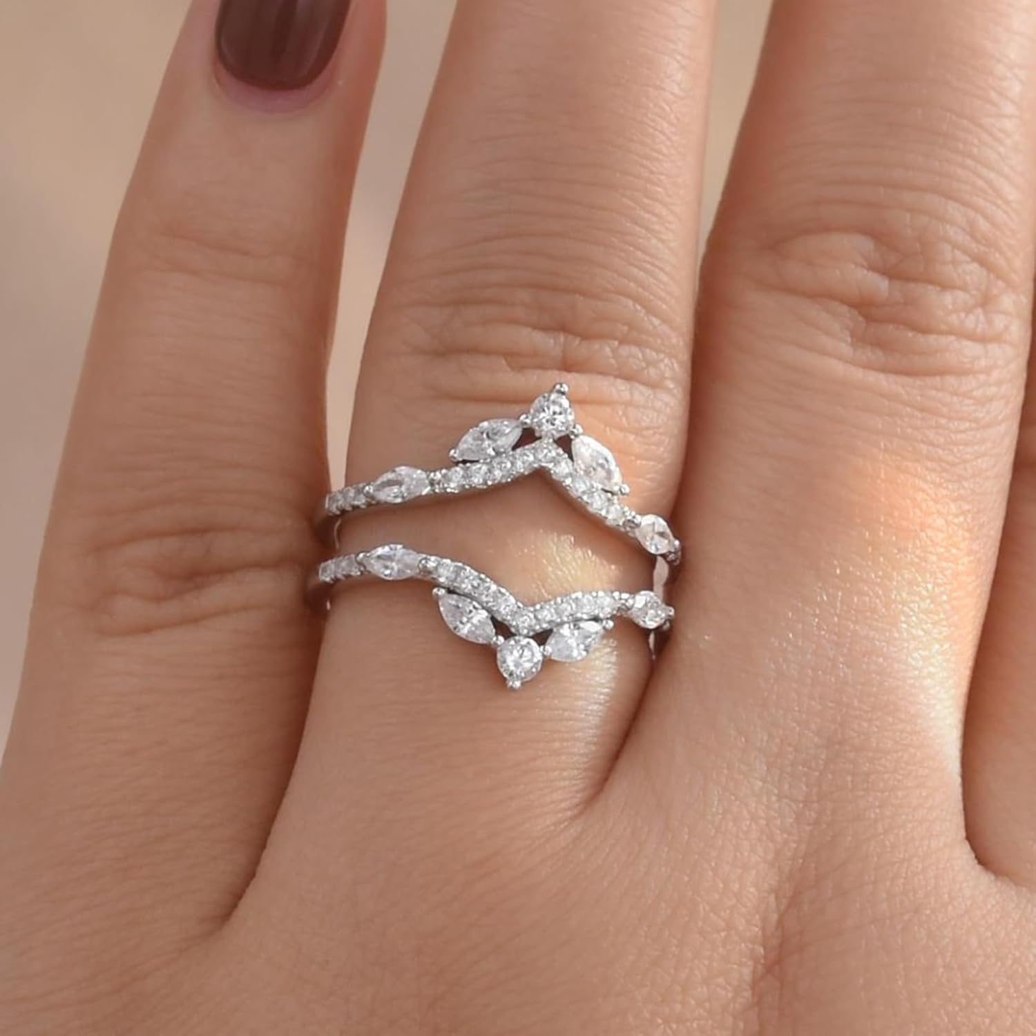 Newshe Jewellery Moissanite Ring Enhancer for Engagement Rings 925 Sterling Silver Curved Wedding Band Bridal Guard and Wraps Marquise Round Size - Image 5