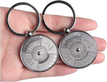 2Pcs Calendar Perpetual Key chain Unique Metal Key Chain Ring 50 Years