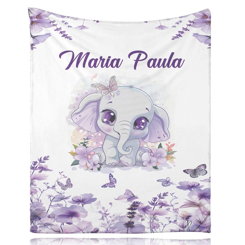 Snewvie Personalised Baby Blankets with Name,Custom Soft Flannel Blanket for Girls,Kids,Adult,Women,Customised Blankets with Printed Elephant Gifts for Baby Shower Christmas Birthday — image 1