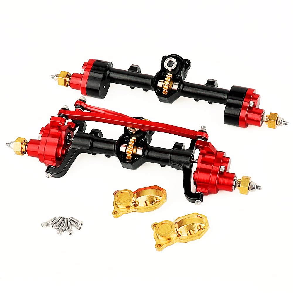 Pothyes Portal Front & Rear Axles Set Aluminum + Brass for SCX24 Deadbolt JLU C10 Bronco Gladiator Axial 1/24 RC Crawler Upgrade Parts