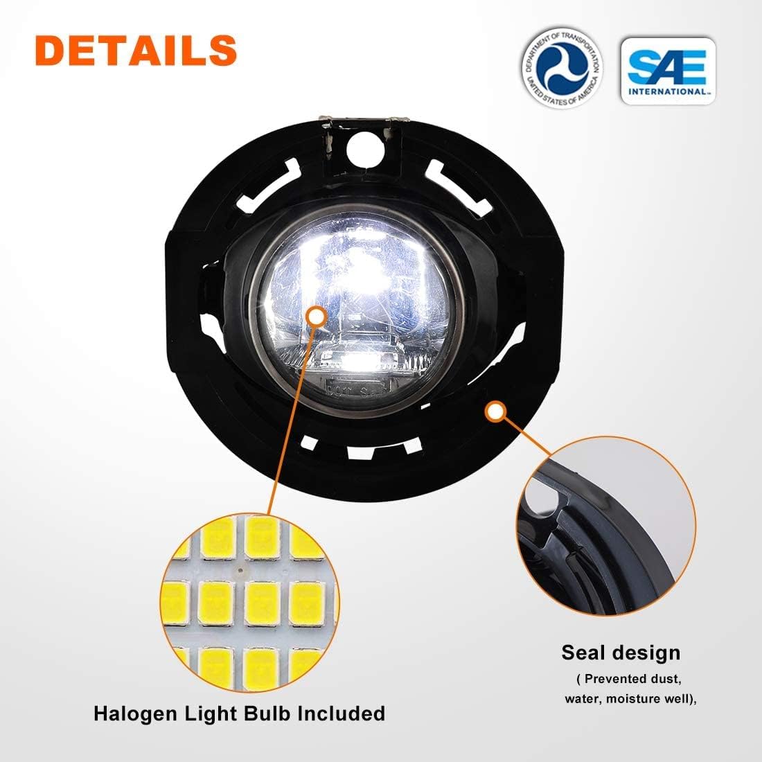 Nixon Offroad Fog Light Set w/LED Bulb for 15-19 Dodge Charger & Chrysler 300/17-20 Chrysler Pacifica / 14-21 Jeep Grand Cherokee, Fog Lights Assembly Clear Lens Chrome Black Housing