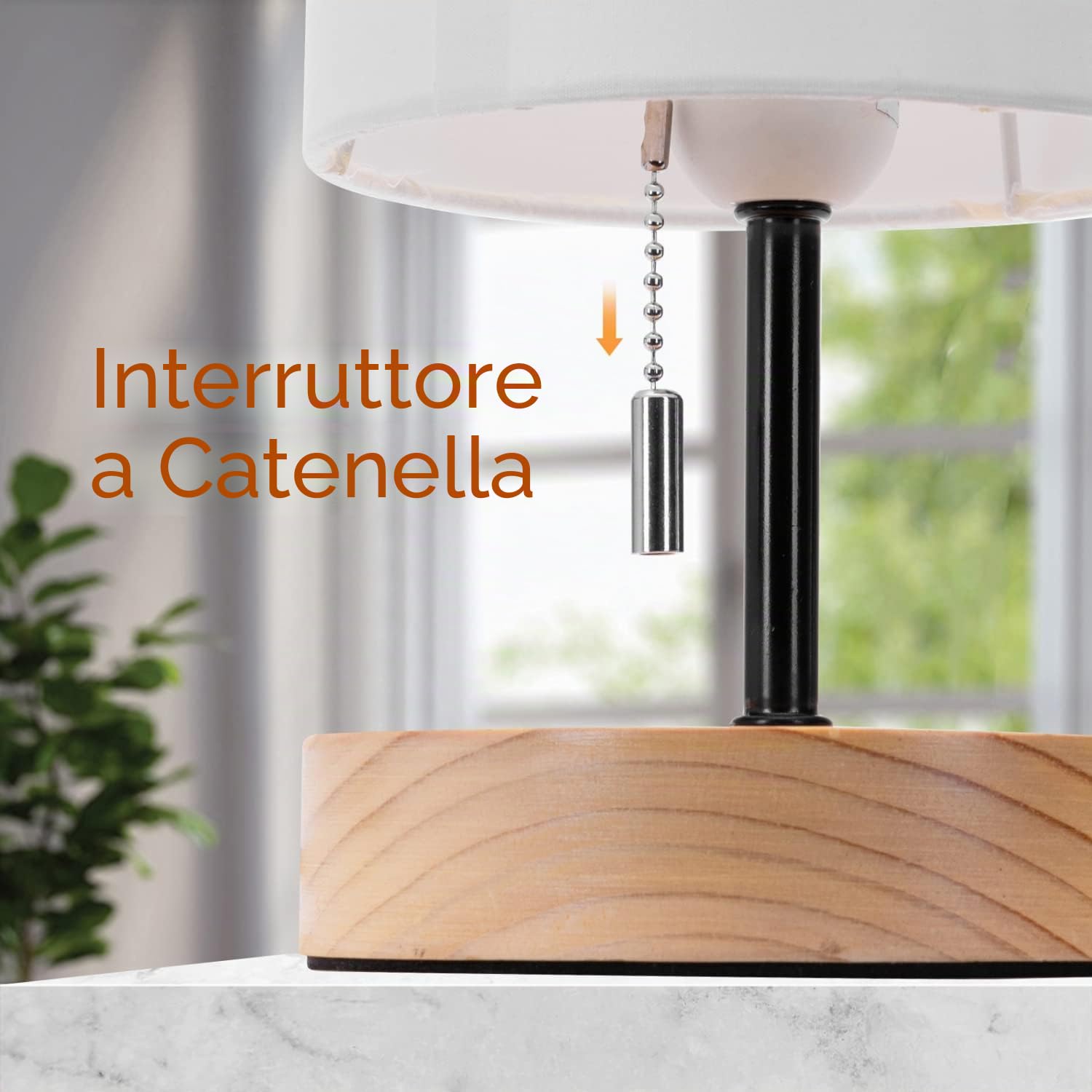 Aigostar Lampada da Comodino con 2 Porte di Ricarica USB, Lampada da Tavolo E27 con Interruttore a Tirare, Base in Legno, Lampada da Scrivania per Soggiorno, Camera da letto, Ufficio - Bianca