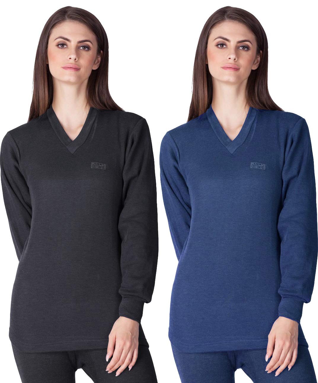 lux cott's wool Lux Cottswool Women V Neck Full Sleeves Upper Thermal - Pack of 2 (Assorted_80 cm)-picture-29