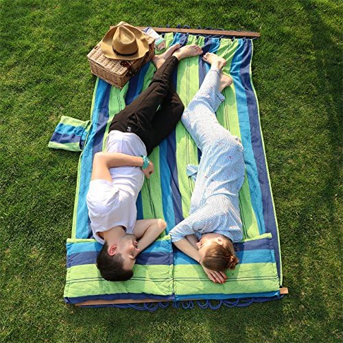 SONGMICS Hamak z 2 poduszkami, przenośny hamak dwuosobowy, nośność 300 kg, 210 x 150 cm, do wędrówek z plecakiem, na kemping, wędrówki, podwórko, do ogrodu, niebieski