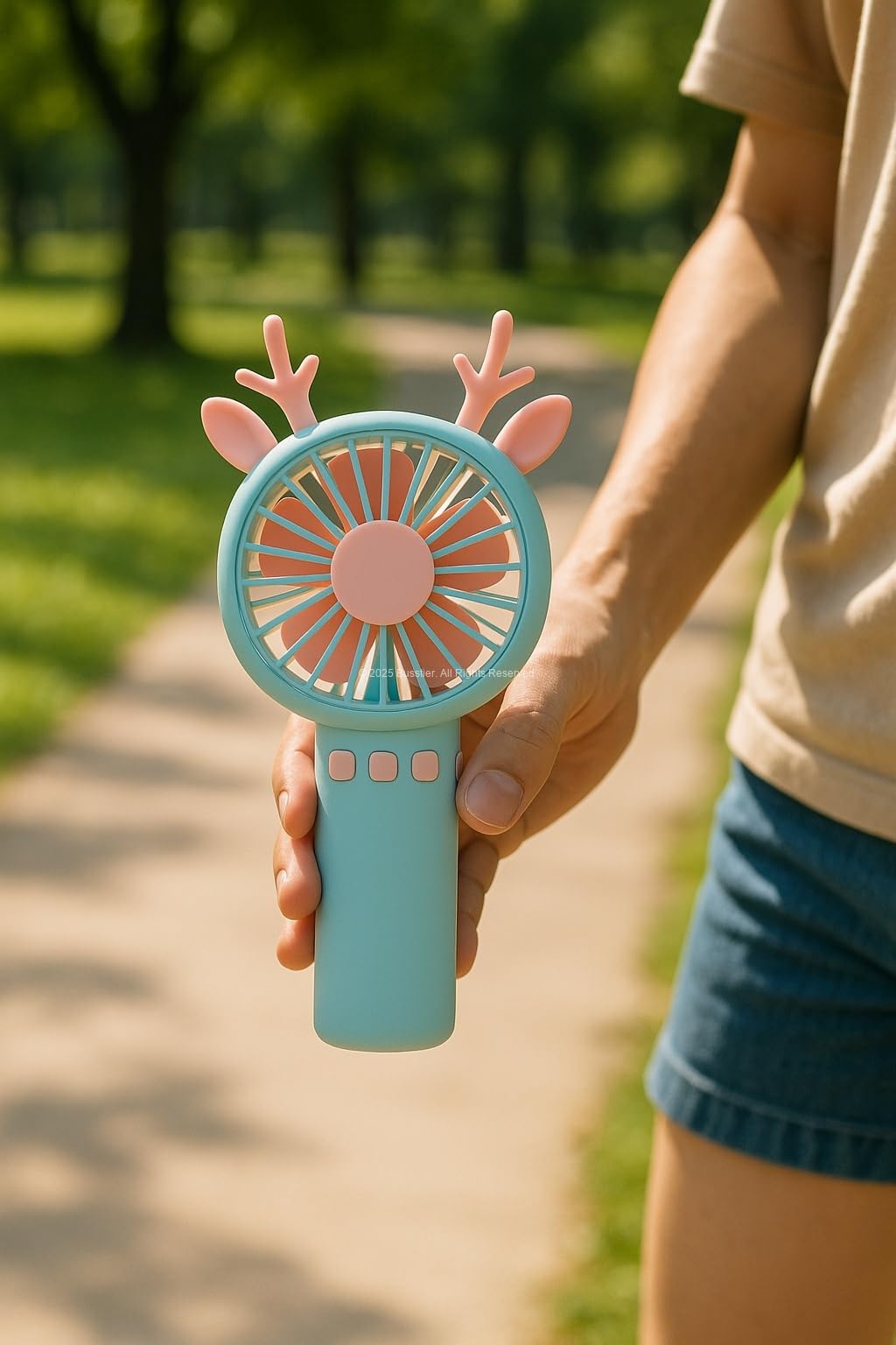 Busstier Geyik Boynuzlu Mini El Fanı, 20 cm Taşınabilir Şarjlı Masaüstü Fan, Tek Kademeli Hız, Kompakt Fan Tasarımı, 7 cm Çaplı Vantilatör, USB Şarjlı, Çocuklar İçin Uygun