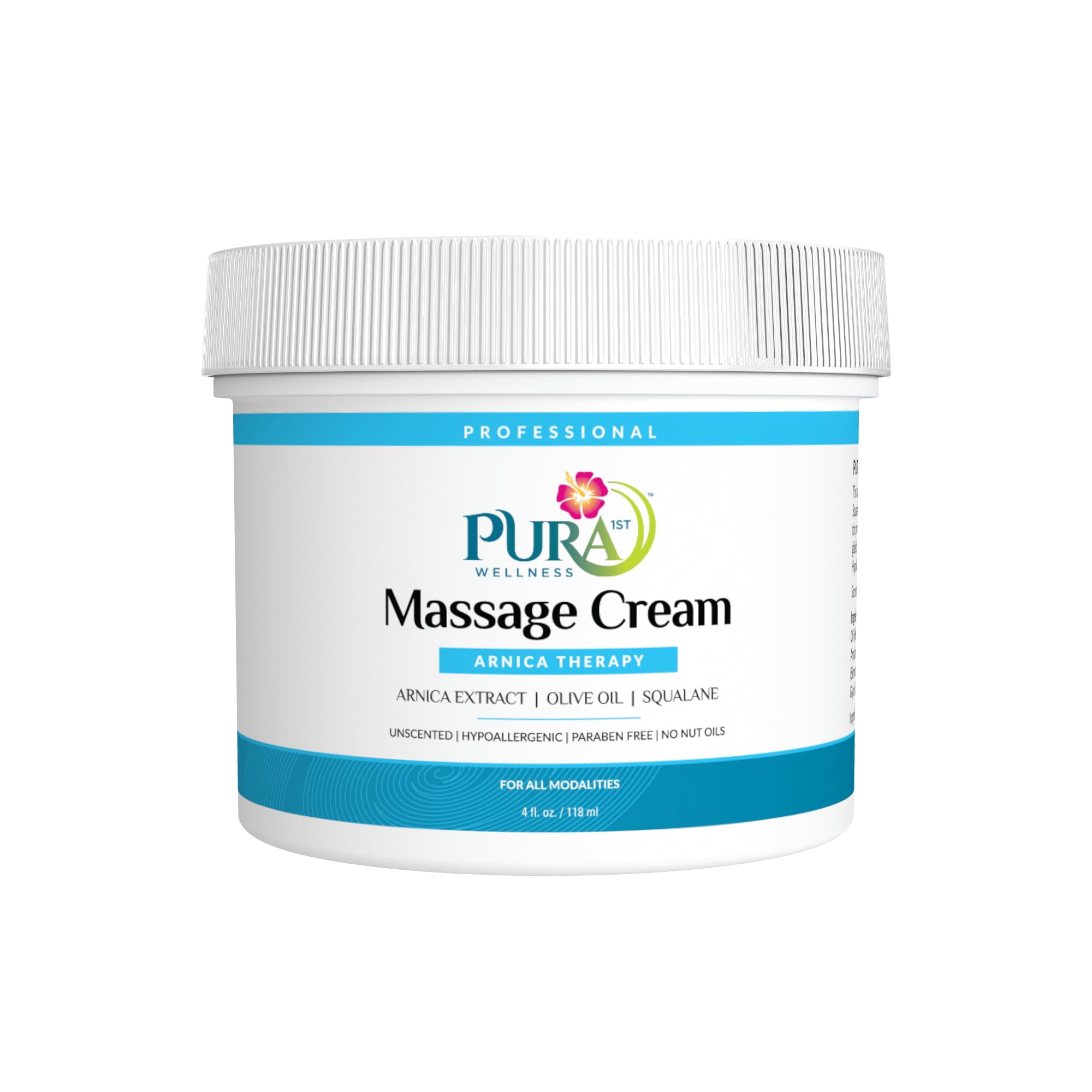Pura 1st Arnica Therapy 4 Fl oz Massage Cream, Arnica Extract, Professional, Massage Therapy, Deep Tissue, Unscented, Hypoallergenic, Natural