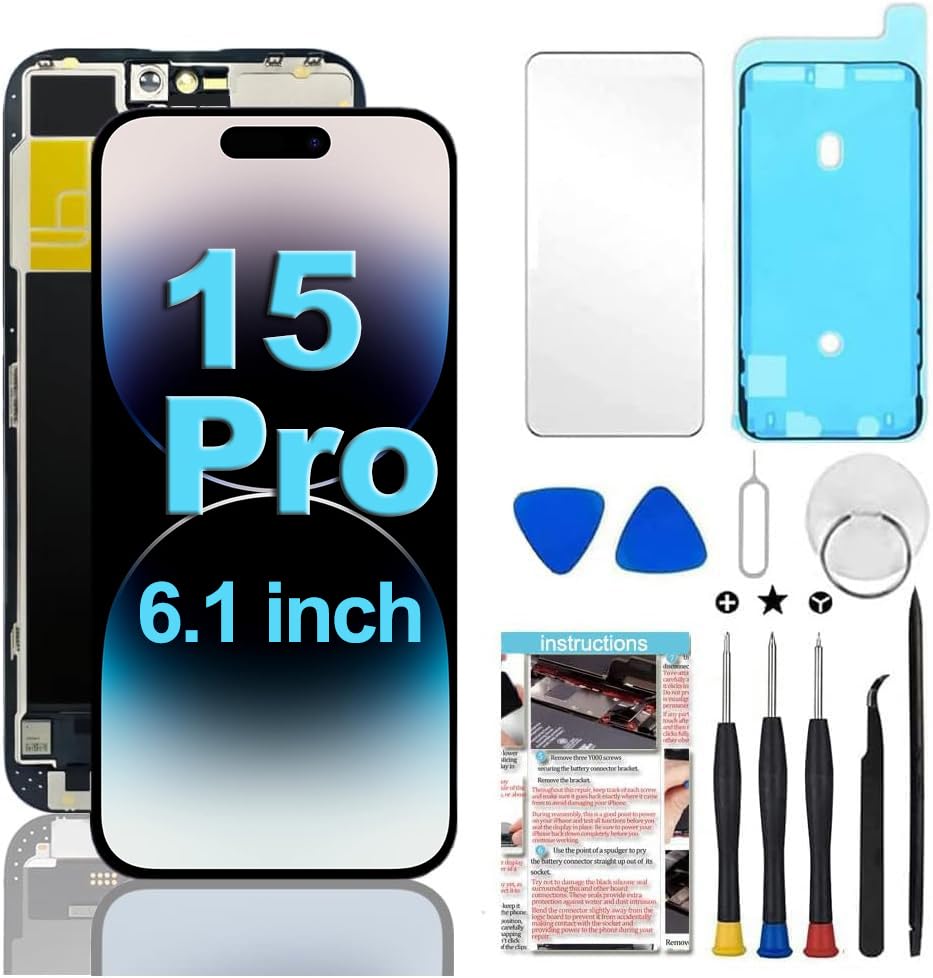 Fixerman for iPhone 15 Pro Screen Replacement 6.1 inch Full HD (Model A2848 A3101 A3104 A3102) 3D Touch LCD Display Digitizer Assembly with Repair Tools