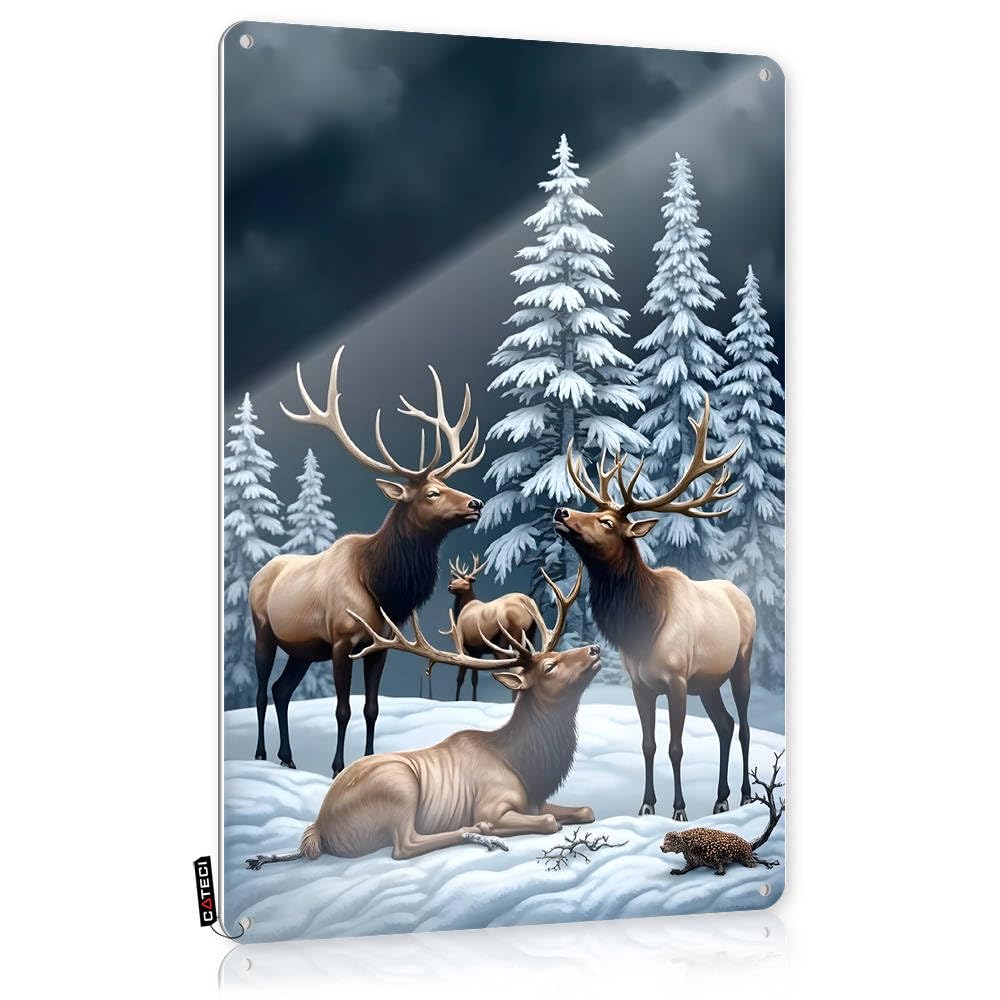 Fzfn Colour Art Essentials Inappropriate Elk Family In Winter Wonderland For Camping - Grunge Customizable(30X40cm)