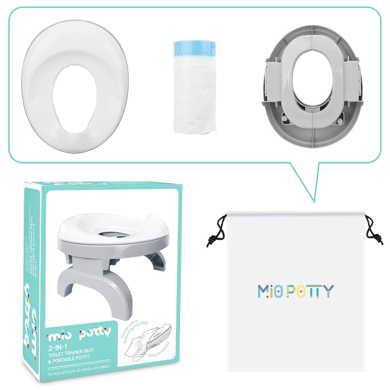 BATTOP Portable Potty for Toddler Travel Potty Training Seat Kids 2-in-1 Potty Chair Foldable Toilet Trainer with Potty Liners and Carry Bag (2-in-1 Potty seat) : Baby