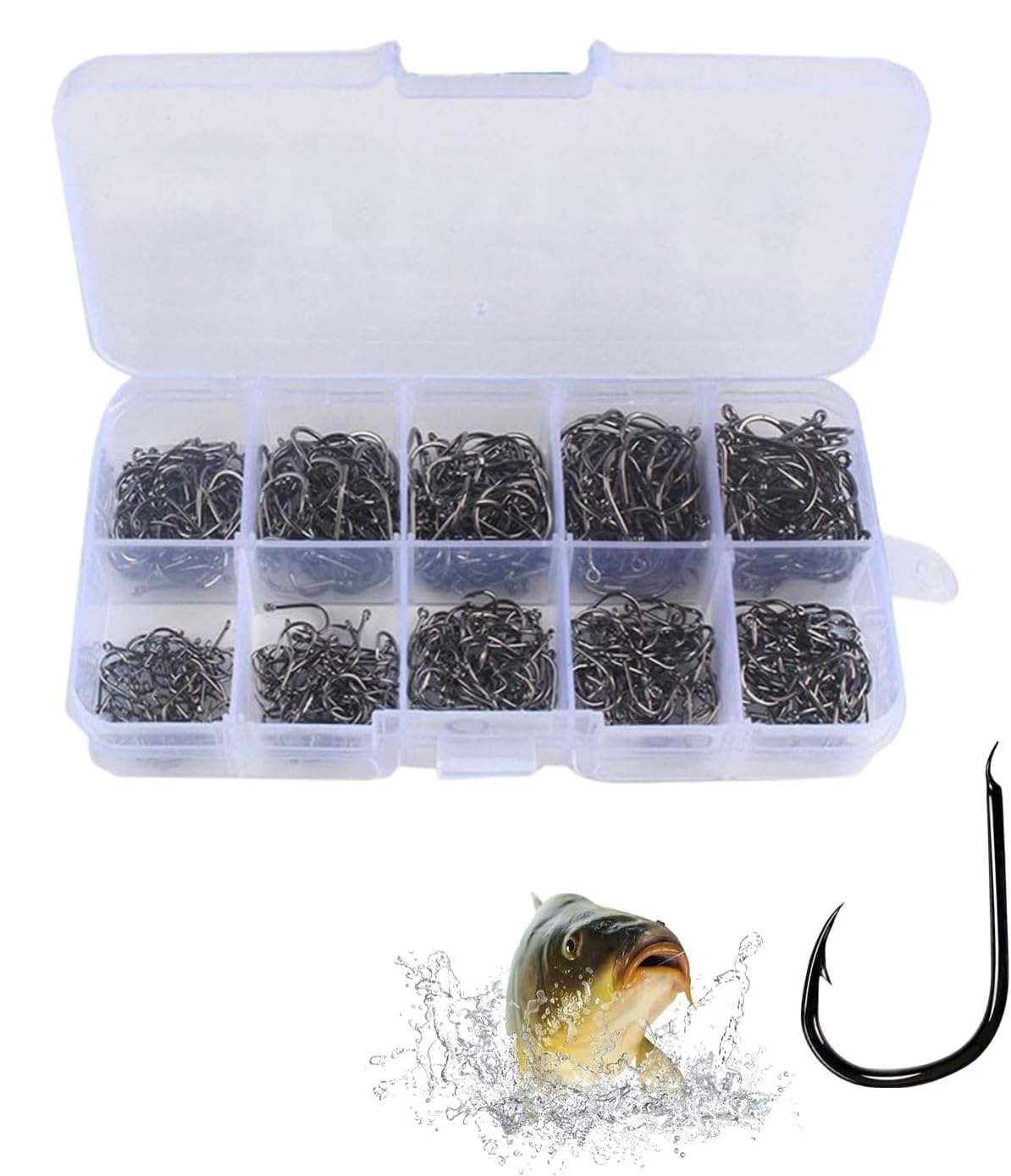 500Pcs Fishing Hooks, 10 Sizes 3# - 12# with Plastic Box Sharp Carbon Steel with Eye Sea Small Sea Fish Hooks Set Fishing Accessories for Saltwater or Freshwater