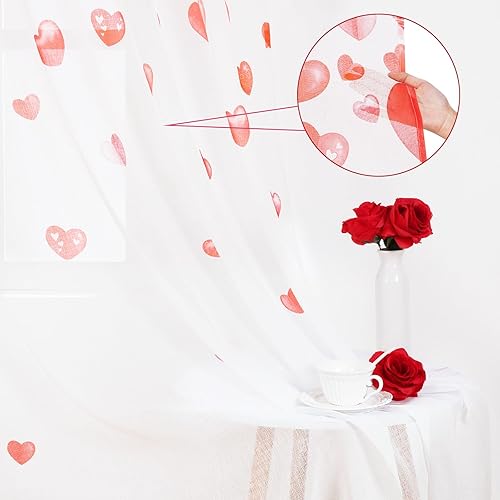 Miniatura 3 de 2 paneles de cortinas traslúcidas para el día de San Valentín para sala de estar, cortinas traslúcidas con corazón de 63 pulgadas de largo, cortinas