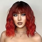 Ucubb Short Bob Wavy Wig with Bangs for Women Loose Curly Wig Look natural Shoulder Length Bob Wigs