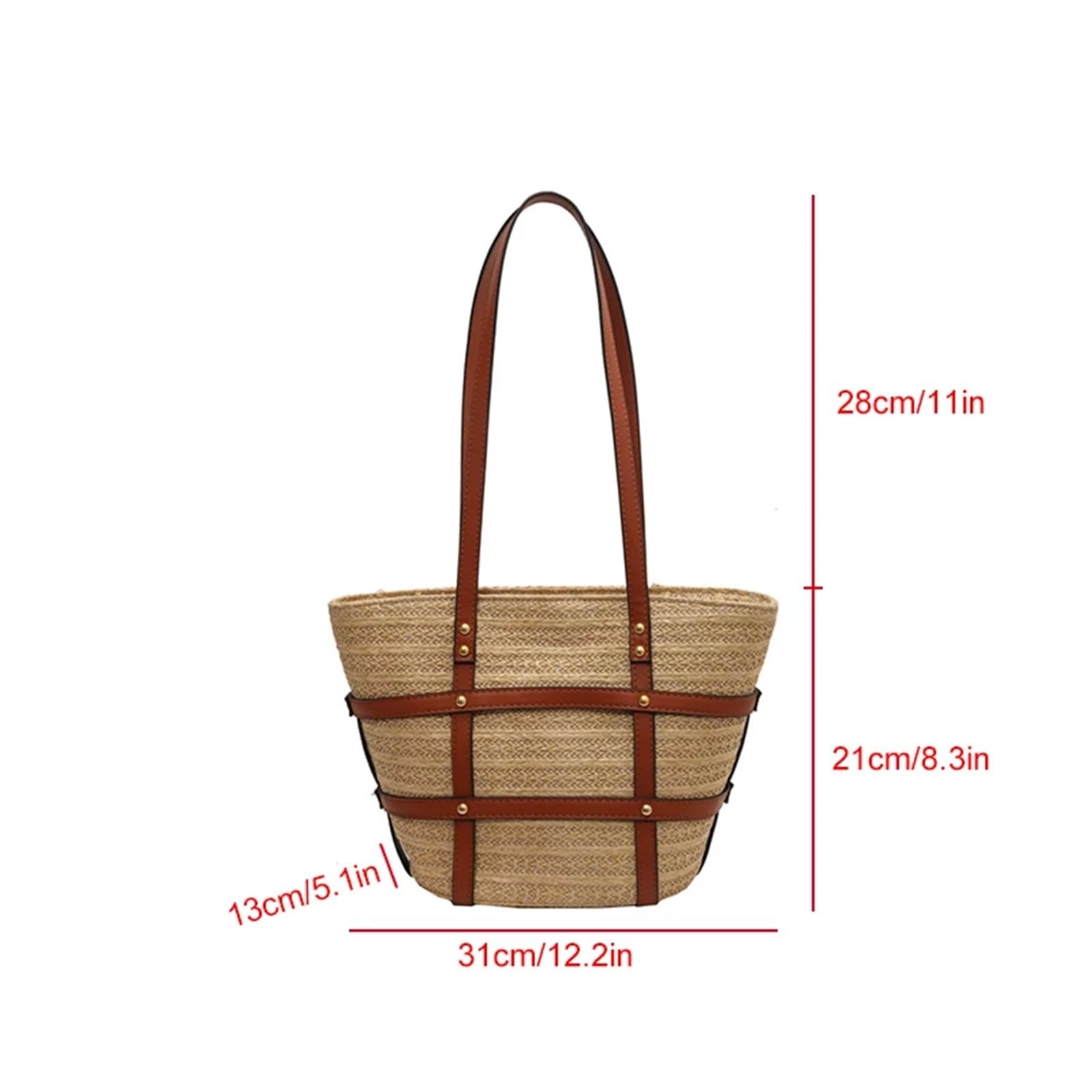 Stroh Handtasche Damen Große Winter Large-Capacity Straw Bag Bag Fashion Shoulder Bag Versatile Large-Capacity Tote Bucket Bag Entworfen Für Die Reise Zum Strand Im Urlaub(Khaki with Black)