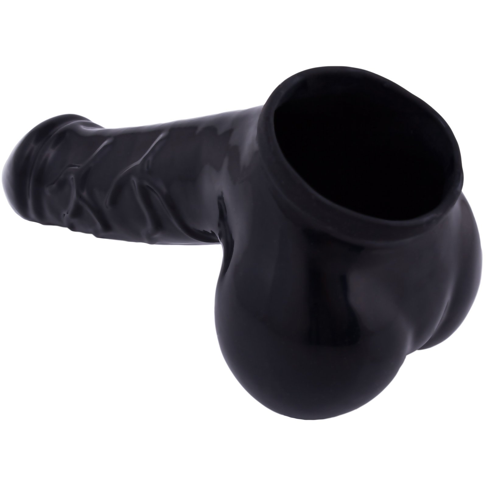 Funda para el pene de látex Danny Negro longitud del eje 11,5 cm - Sleeve venosa con saco escrotal y glande perfilado | Longitud del vástago: 11,5 cm, con vetas, con escroto, glande pronunciado, fabricado en Alemania