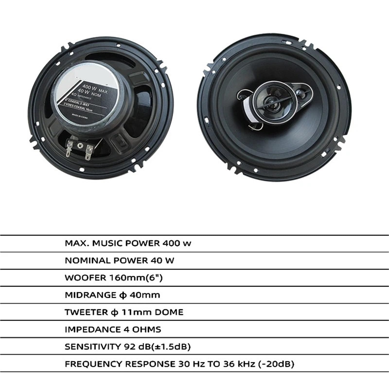 Tweeter per Auto 1 Coppia di Altoparlanti Stereo per Auto da 6 Pollici (2 x 400 W) e 800 W, Audio coassiale, componenti di Ricambio rapido per portiera del Veicolo. Tweeter Auto