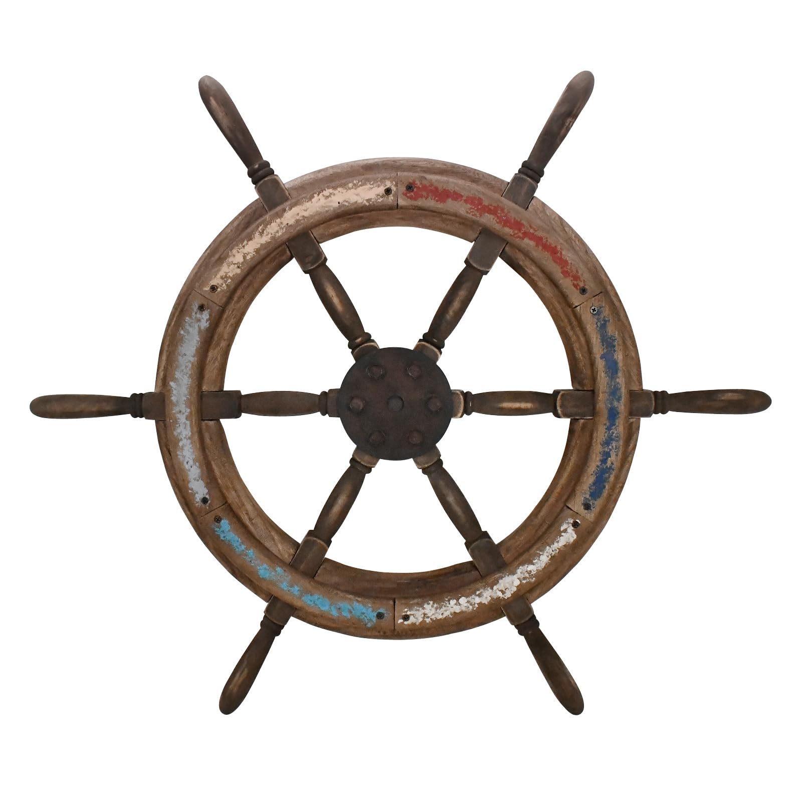 Wood Ship Wheel Nautical Wall Decor Rustic Vintage Boat Steering Wheel Hanging Ornament Wall Art Decorative Wheel Helm Sculpture for Home Beach Theme