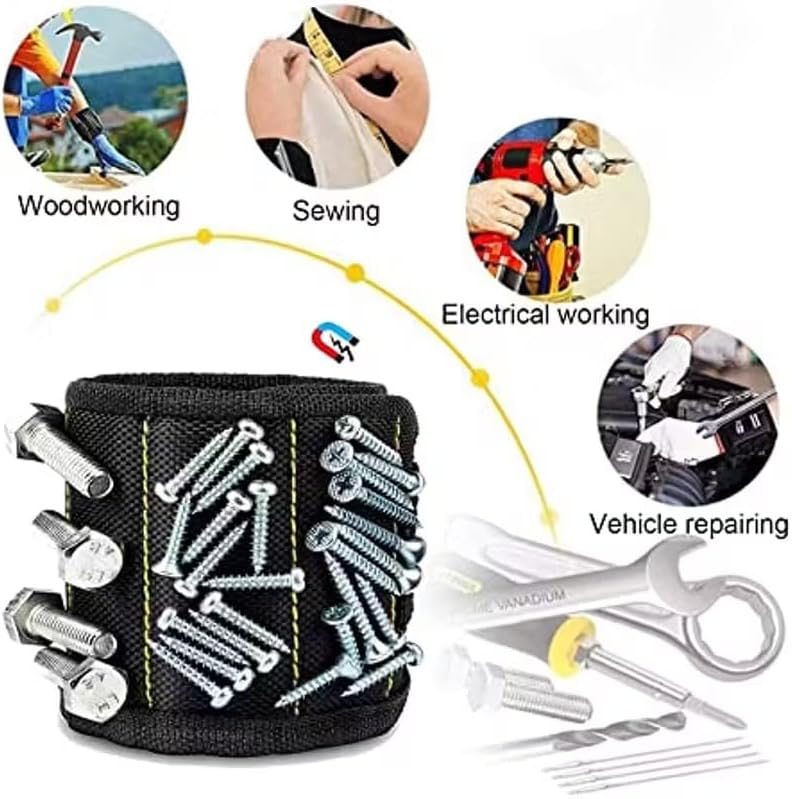 Magnetic Tool Wrist Guard, Magnetic Wristband - Suitable for Screws, Nails, and Drills, Suitable for dad DIY Tool Holder, 1pcBlack