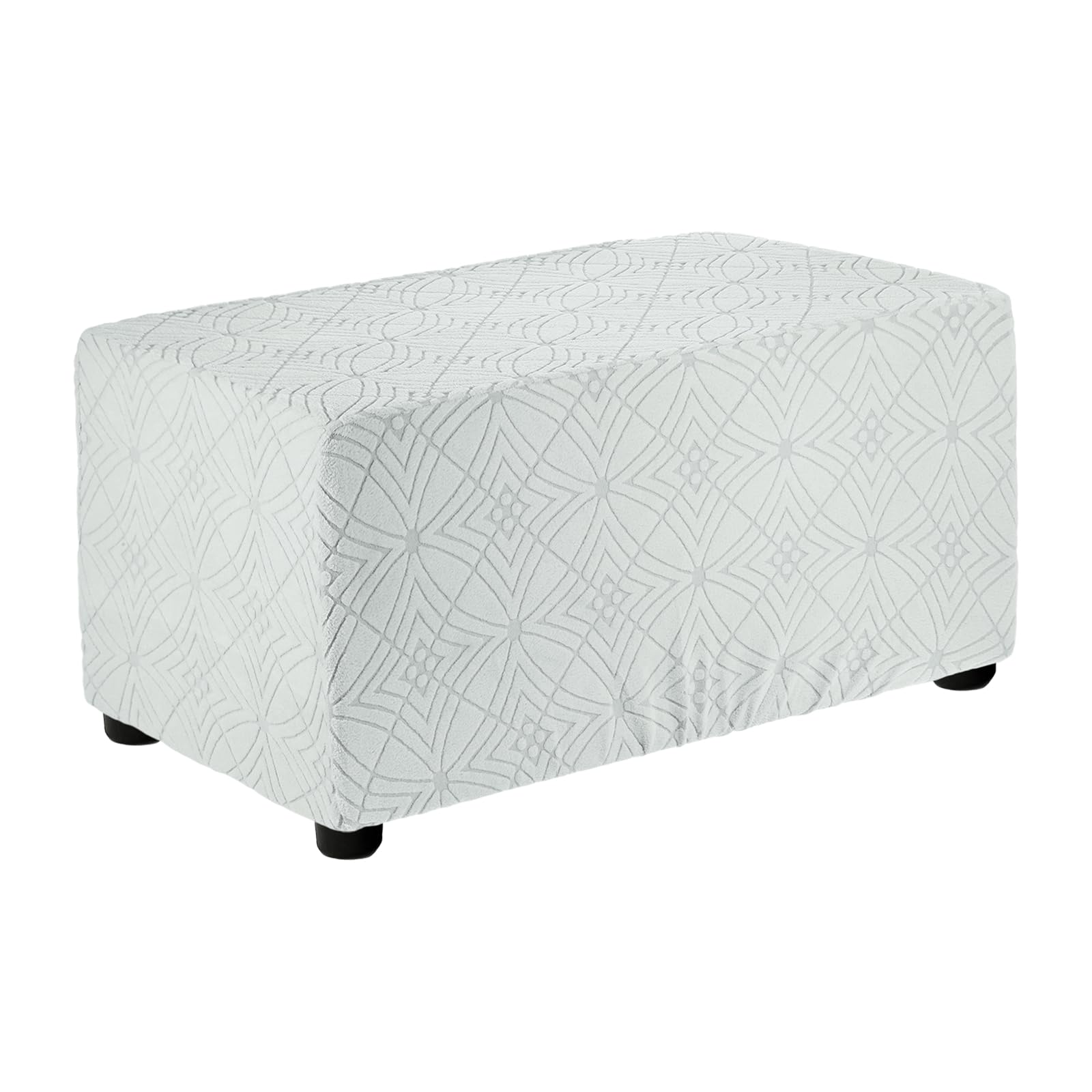 Housse repose-pieds rectangulaire jacquard gris lin 110 cm 120 cm