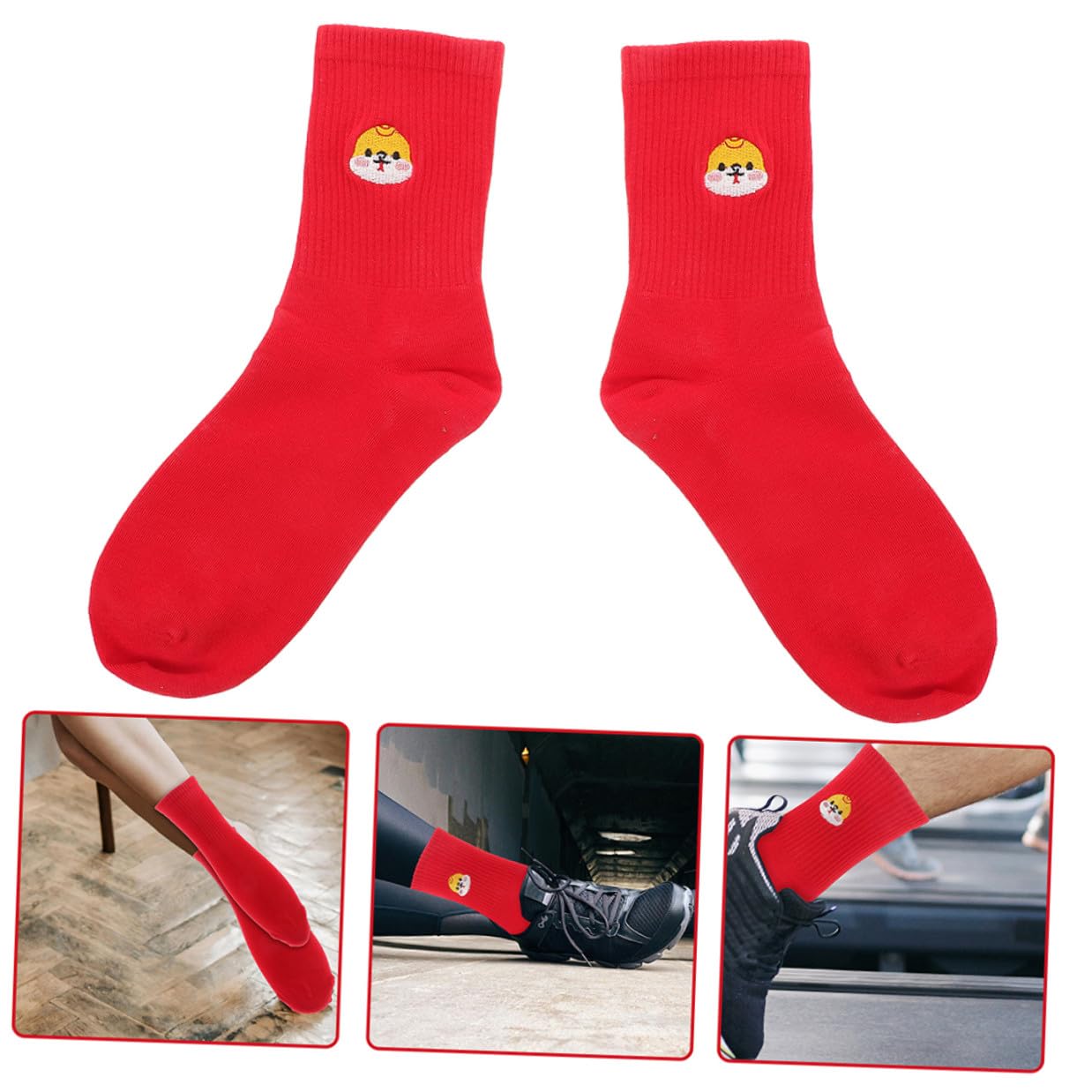 Ipetboom 2paires Chaussettes Brodées de Serpents pour Nouvel An Chinois Coton Doux Unisexes Pours Fêtes Vie Quotidienne
