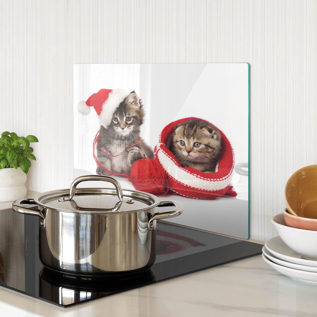 Cristal para cortar en la cocina 40x30 cm Gatito de Papá Noel