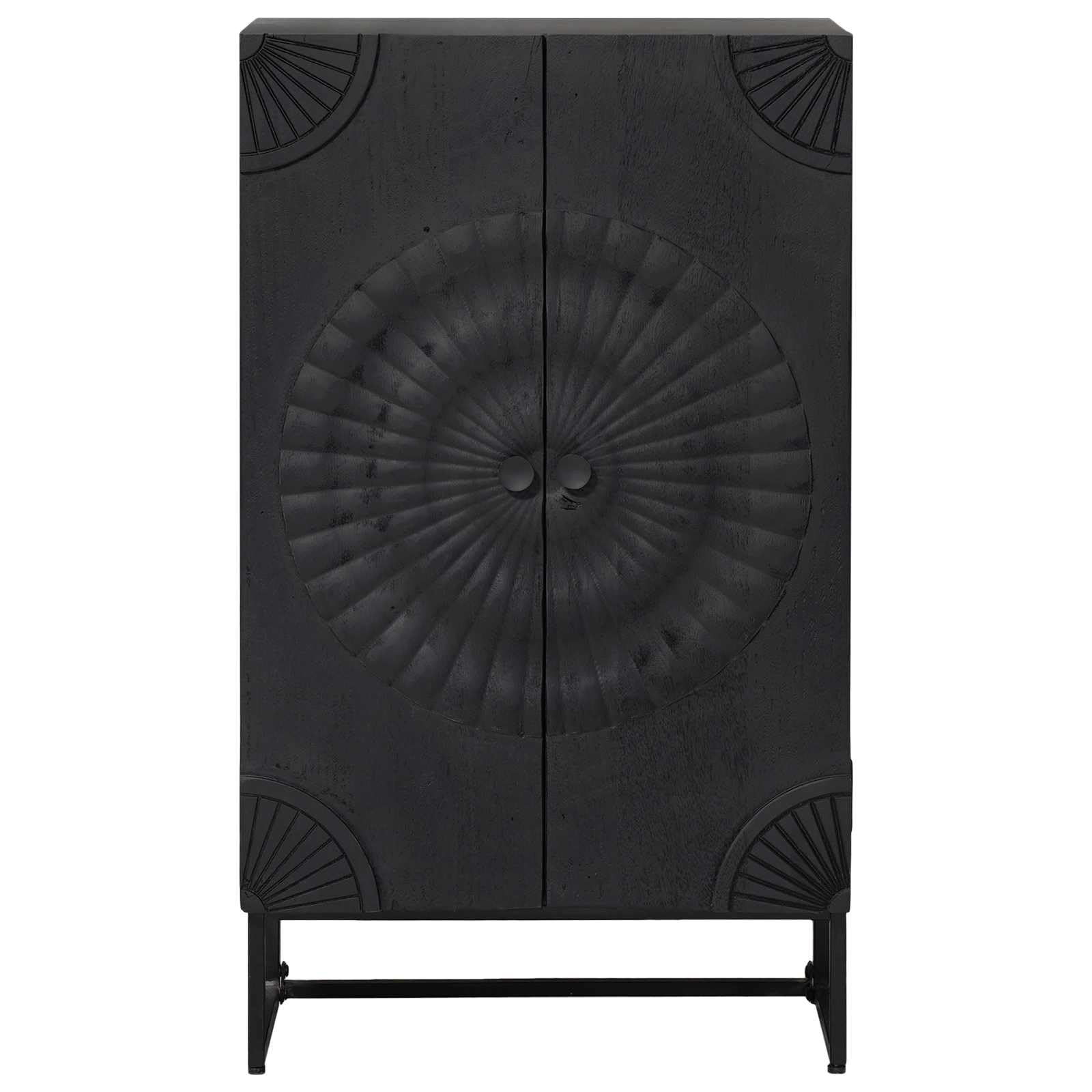 Credenza Nero 55 x 30 x 95 cm | Legno Massello di Mango, 2 Ante, Ripiani e Cassetti, Design Moderno per Soggiorno