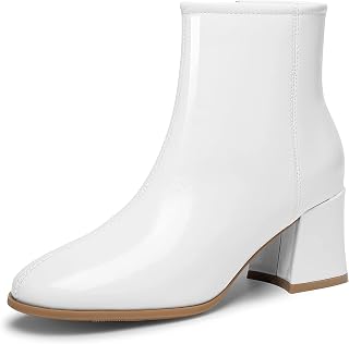 Women's GoGo Boots High Heel Ankle Boots Round Toe Block Chunky Heels Booties Patent Leather PU Ladies Sexy Fashion Side Zipper Short Boots