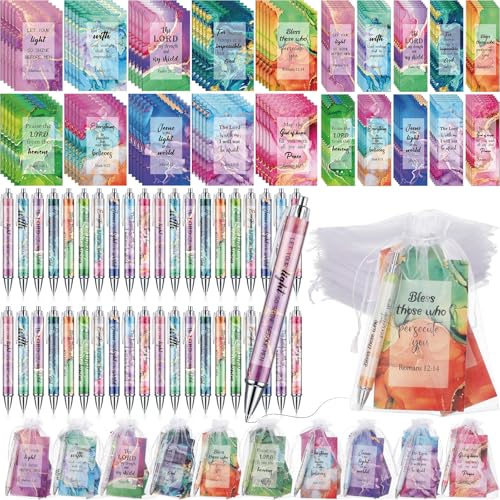 Cadeaux bibliques : lot de 200 pièces avec versets, marque-pages, stylos et sacs organza