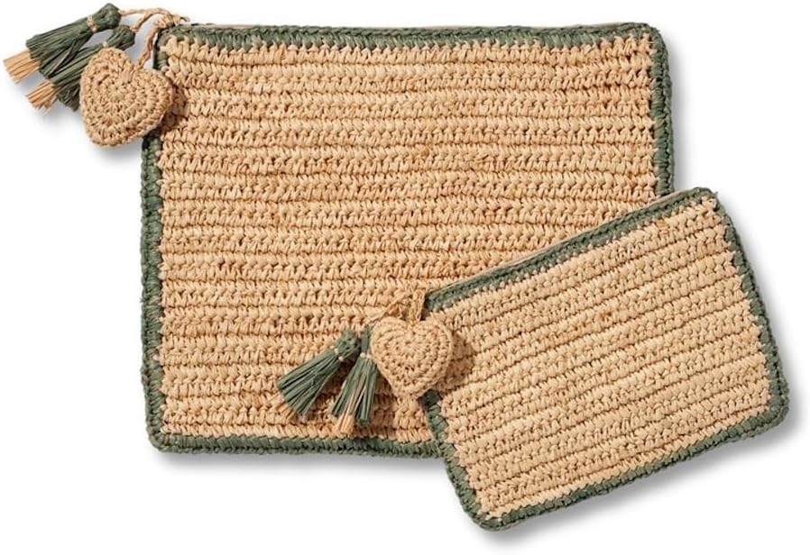 AERIN Sage Trimmed Raffia Pouch