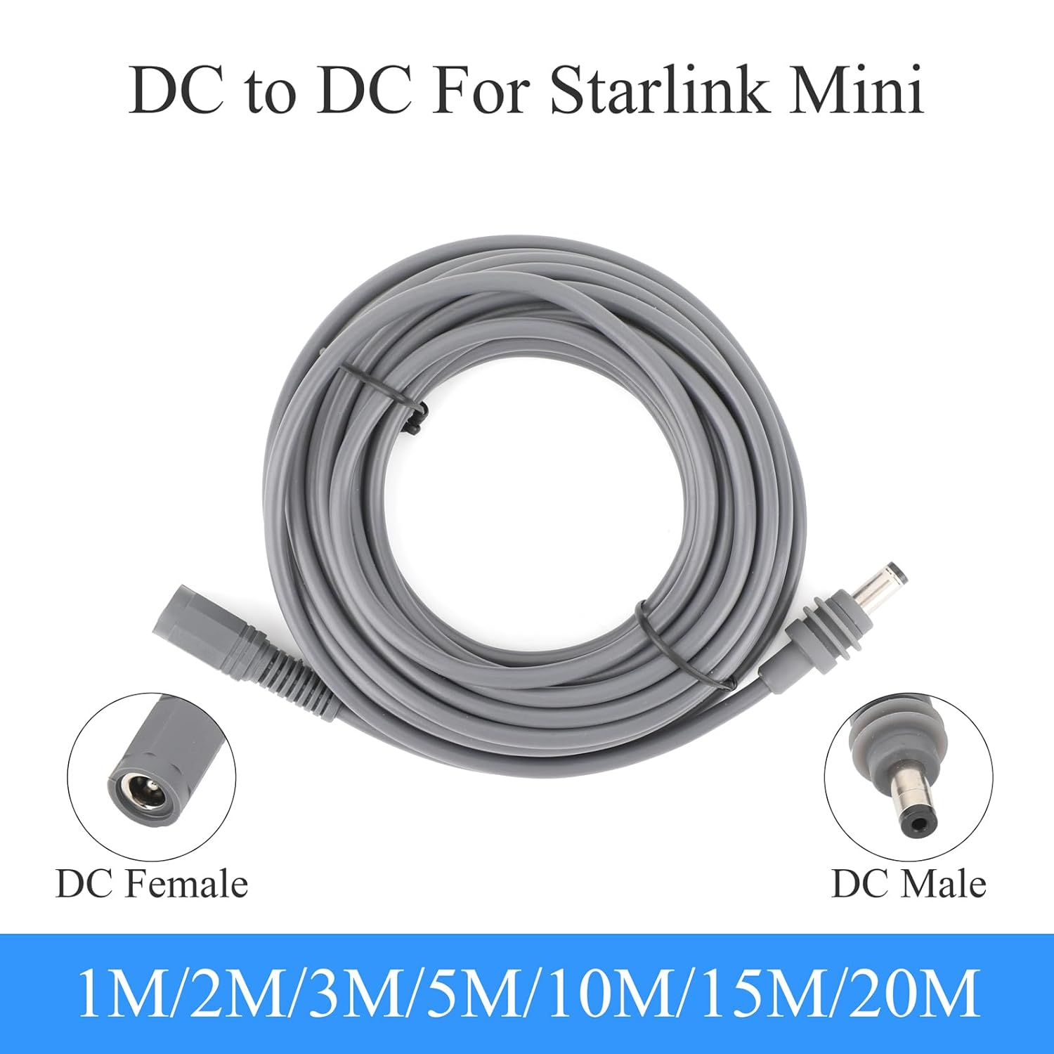 for Starlink Mini Power Extension Cable 20M/65.6FT, DC Male to DC Female Power Cord for Starlink MINI, Plug and Play