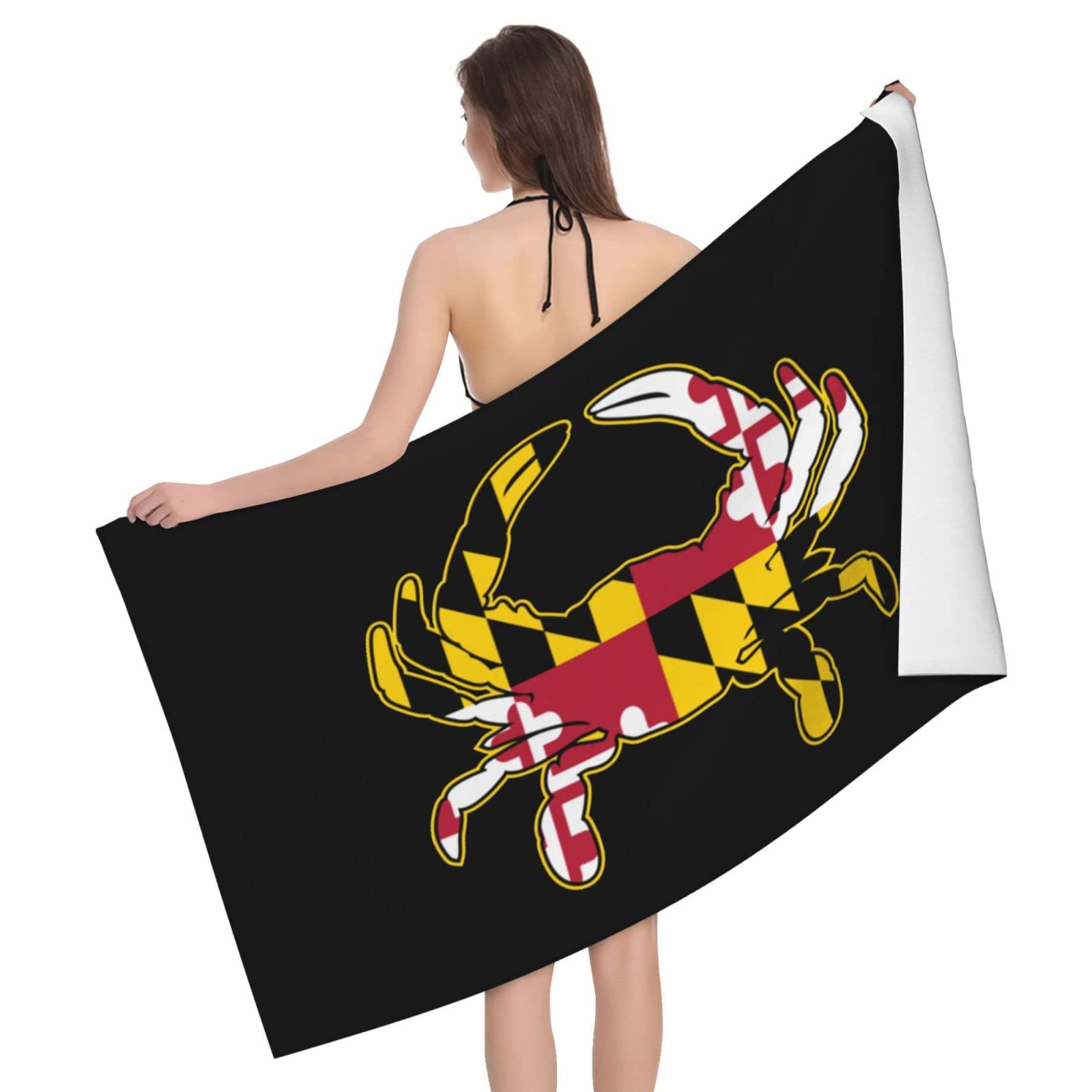 Lsjuee Maryland Flag Crab Microfiber Bath Towel Absorb Water Quick Dry Bath Towel, for Beach, Swimming Pool, Camping