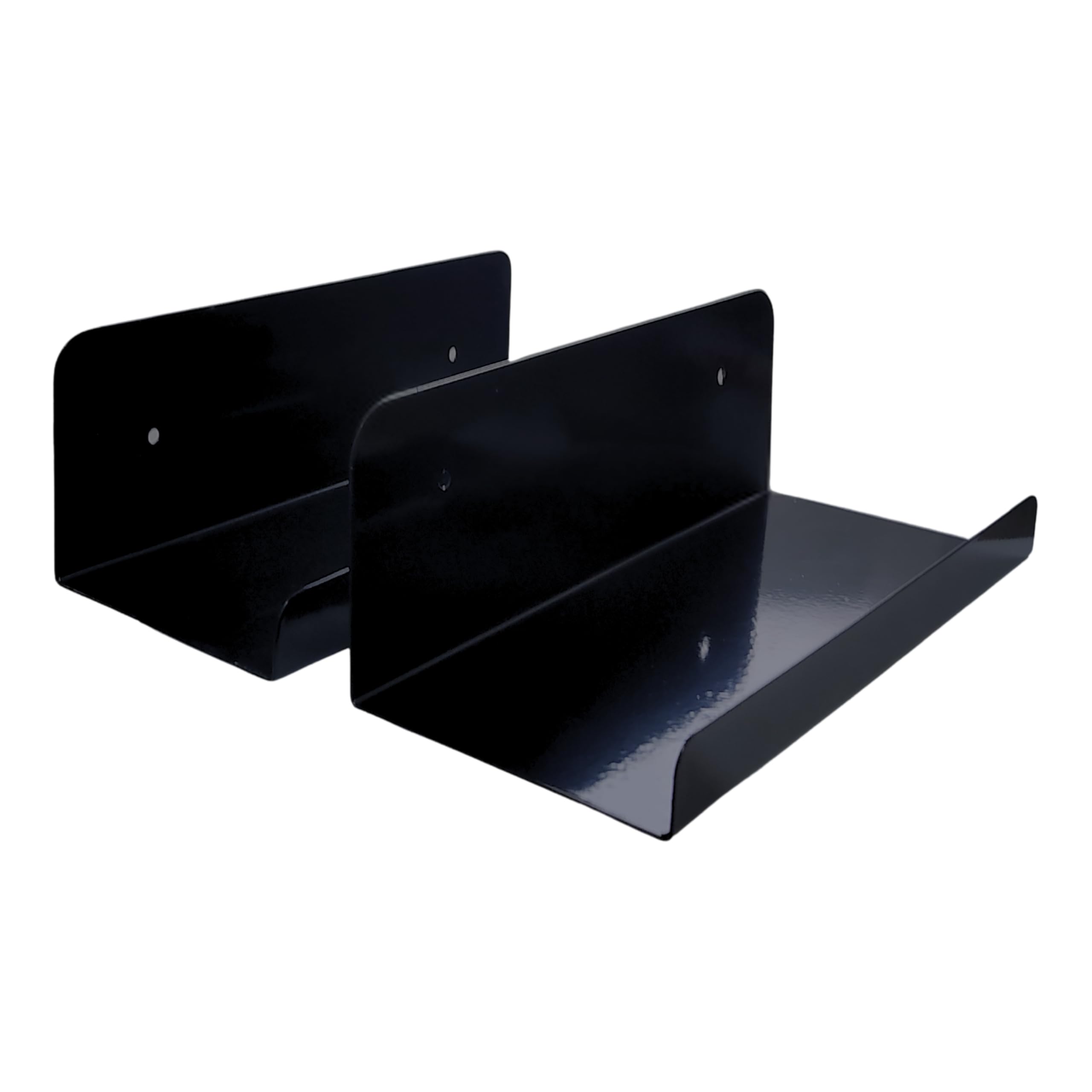 Metal Multi-Purpose Wall Mount Floating Shelf | Heavy Duty Floating Storage Shelves | Organizer for Kitchen, Bathroom, Bedroom & Living Room (Carbon Steel, Set of 2, Glossy Black)-image-6