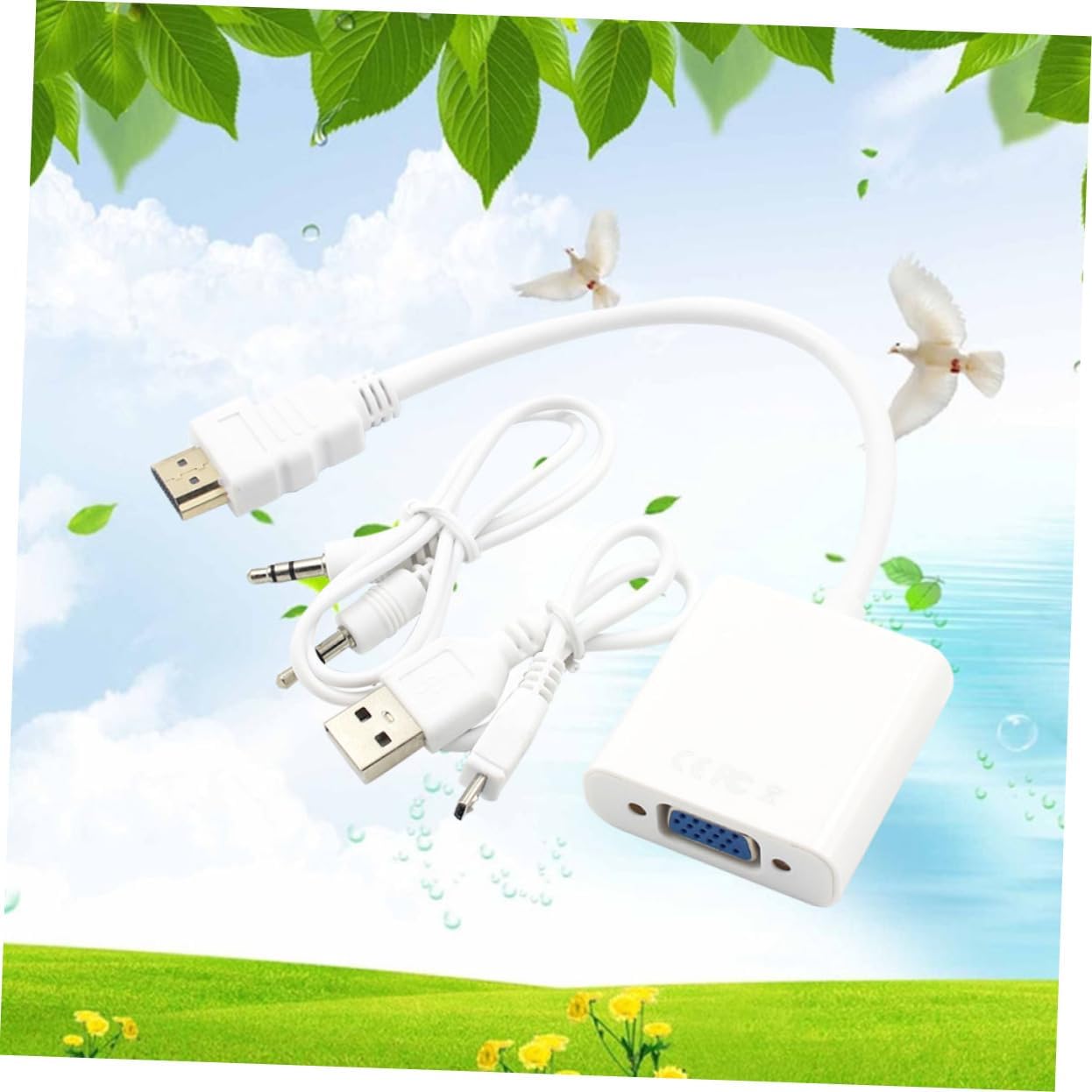 HOMSFOU Full to Dual Vga Adapter Audio USB Power Plug Play for Laptop Monitor Projector
