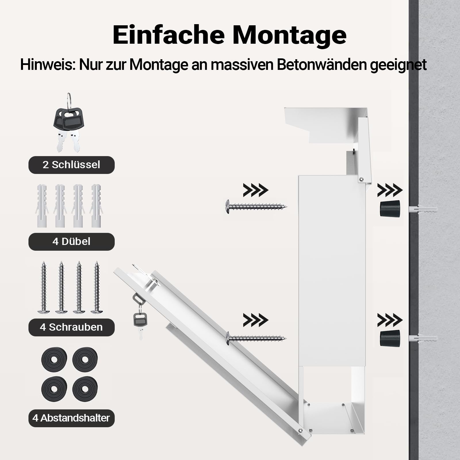 Wiltec Designer Briefkasten V19 weiß 370 x 102 x 370 mm, Wandbriefkasten mit Schloss und Zeitungsrolle, Postkasten aus pulverbeschichtetem Stahl