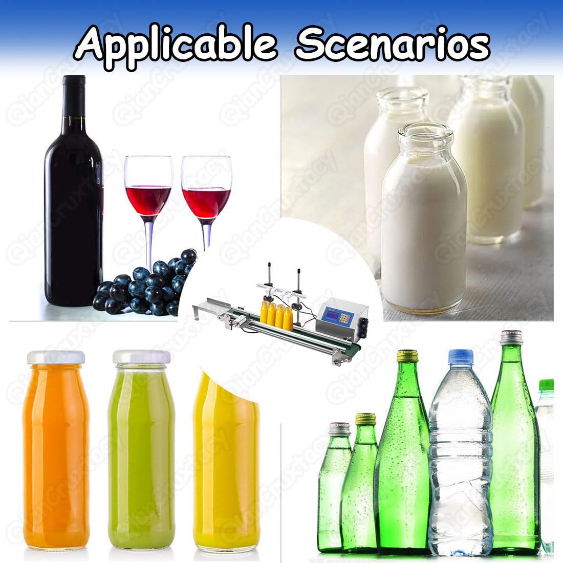 Máquina Embotelladora Automática de Líquidos, 4 Cabezales de Llenado con Cinta Transportadora, para Uso en Industrias de Bebidas, Vinos, Detergentes y Productos Cosméticos 320