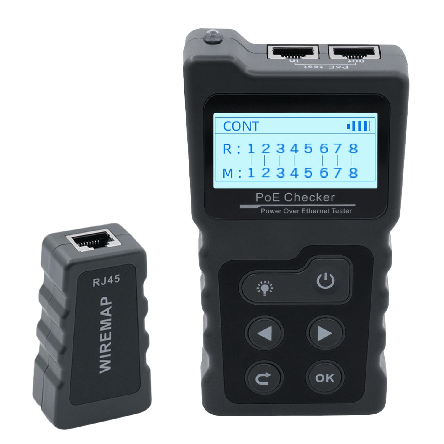 Multifunktions Kabeltester: RJ45 Netzwerktester mit PoE, Kontinuitätstest, Spannungsmessung & LED-Beleuchtung - Ideal für CAT5e/CAT6/CAT6a Ethernet Kabel