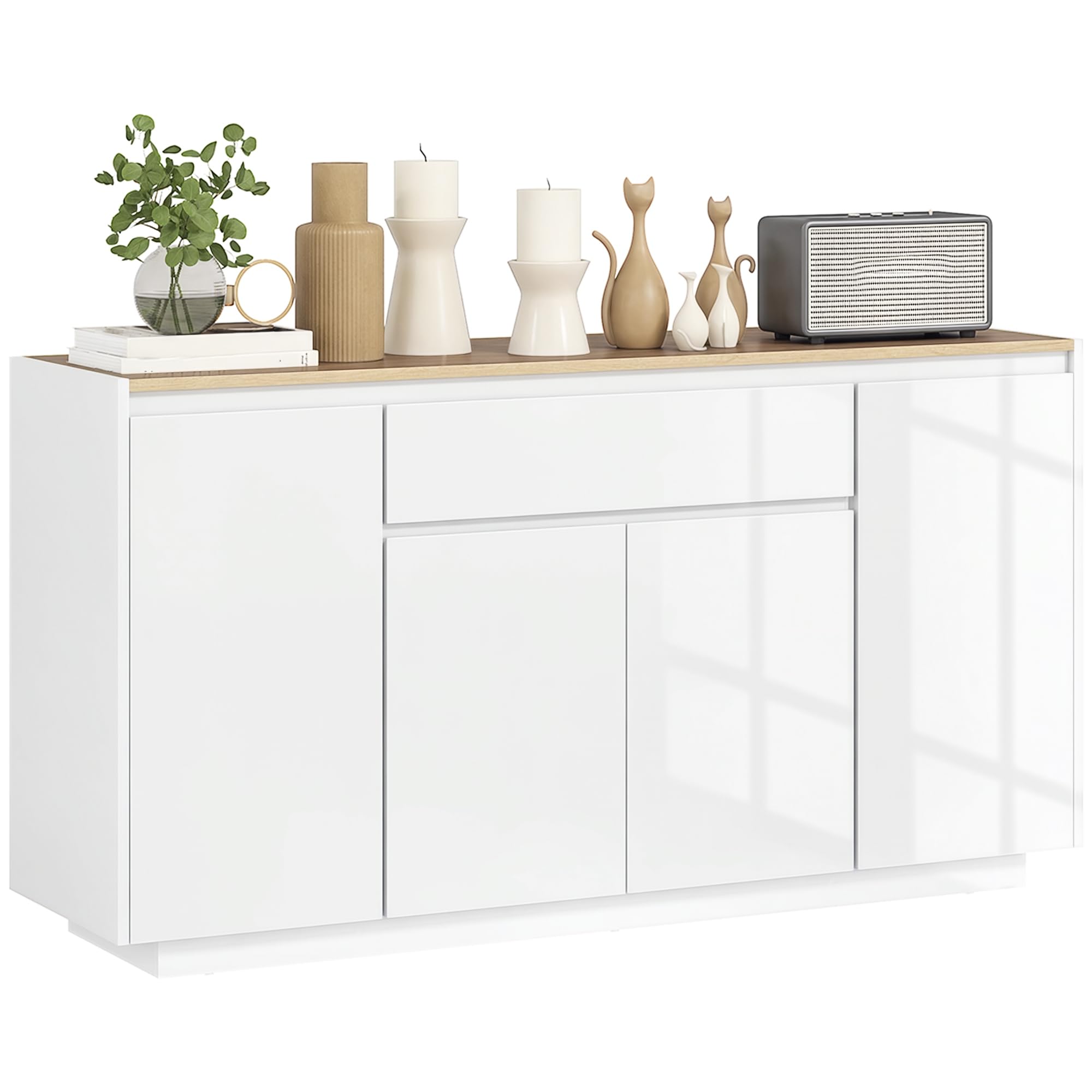 HOMCOM Credenza Cucina con 3 Armadietti a 4 Ante, Mobile Cucina Moderna con Cassetto, Ripiano Regolabile e Ante Soft-Close, Madia in Legno MDF per Soggiorno, Sala da Pranzo, 140x40x75 cm, Bianco