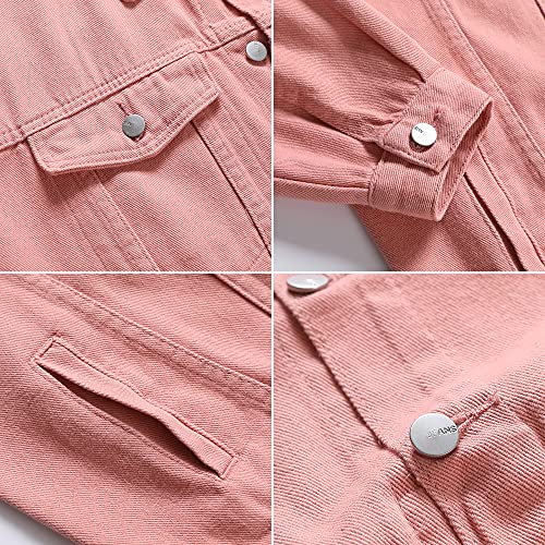 Image of PRIJOUHE Denim Jacket For Men Casual Loose Fit Jean Jackets Long Sleeve Button Down Trucker Coat Distressed Outerwear