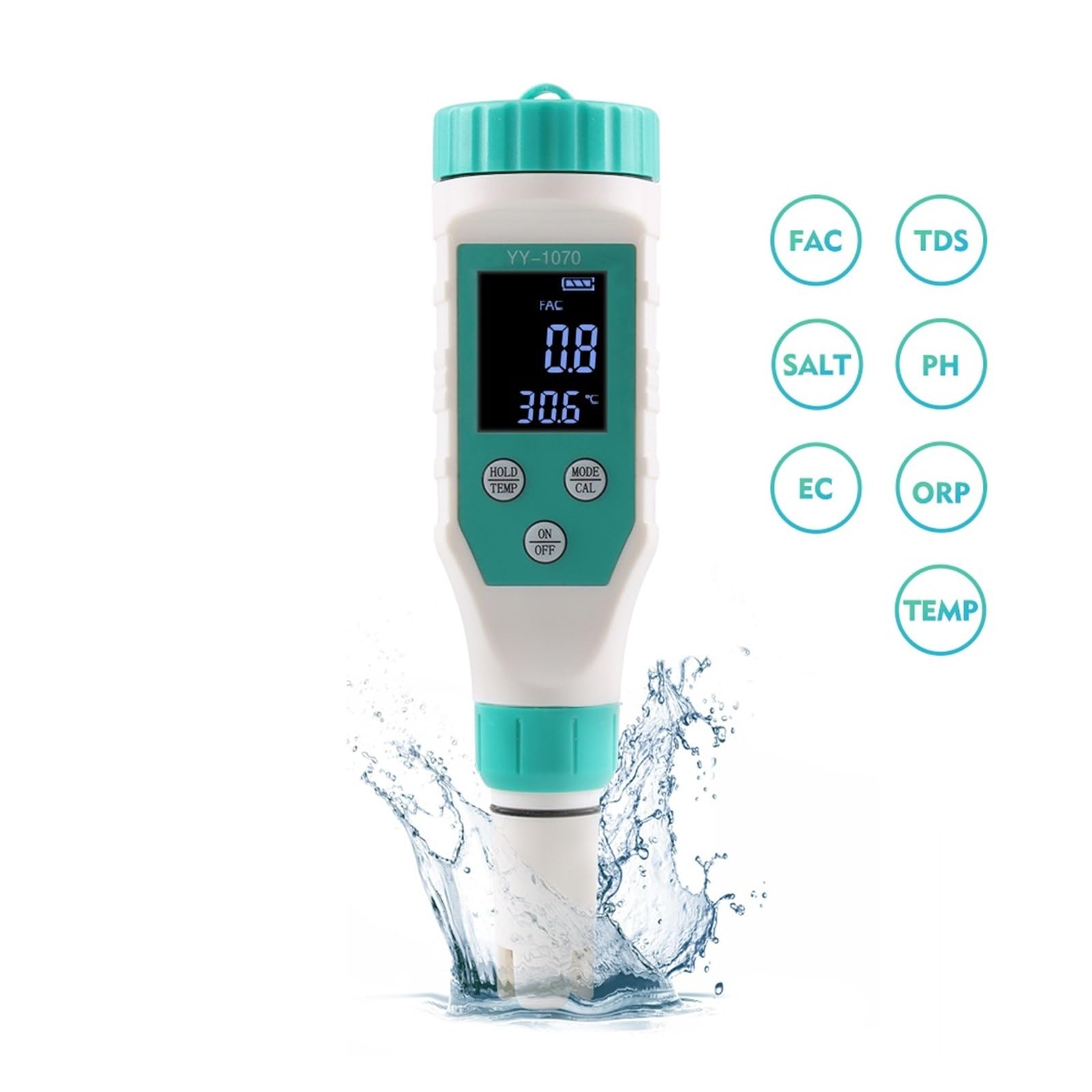 Medidor digital de cloro y pH 7 en 1, medidor de sal, ORP, TDS, CE y temperatura, analizador de calidad del agua.