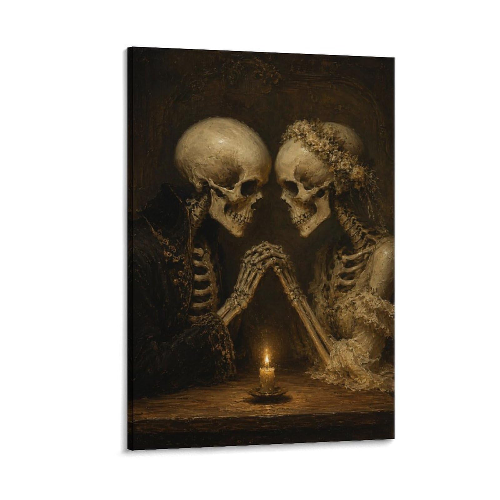 W7C8U2X3 Skeleton Couple Candlelight Canvas Wall Art, Gothic Fantasy