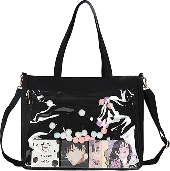 Wowcarbazole Pain Bag, Tote Bag, 2-Way Clear, A4, Clear Bag, Shoulder Deco Bag, Canvas Bag, School Bag, For School Commutes, Womens