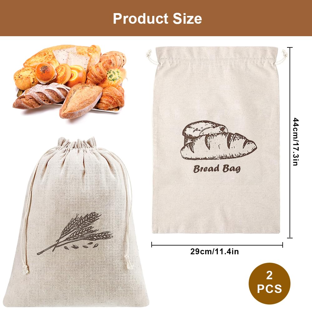 Sac à Pain Tissu Réutilisable 44 x 29 cm avec Cordon de Serrage pour Cuisine, Pain, Fruits et Légumes