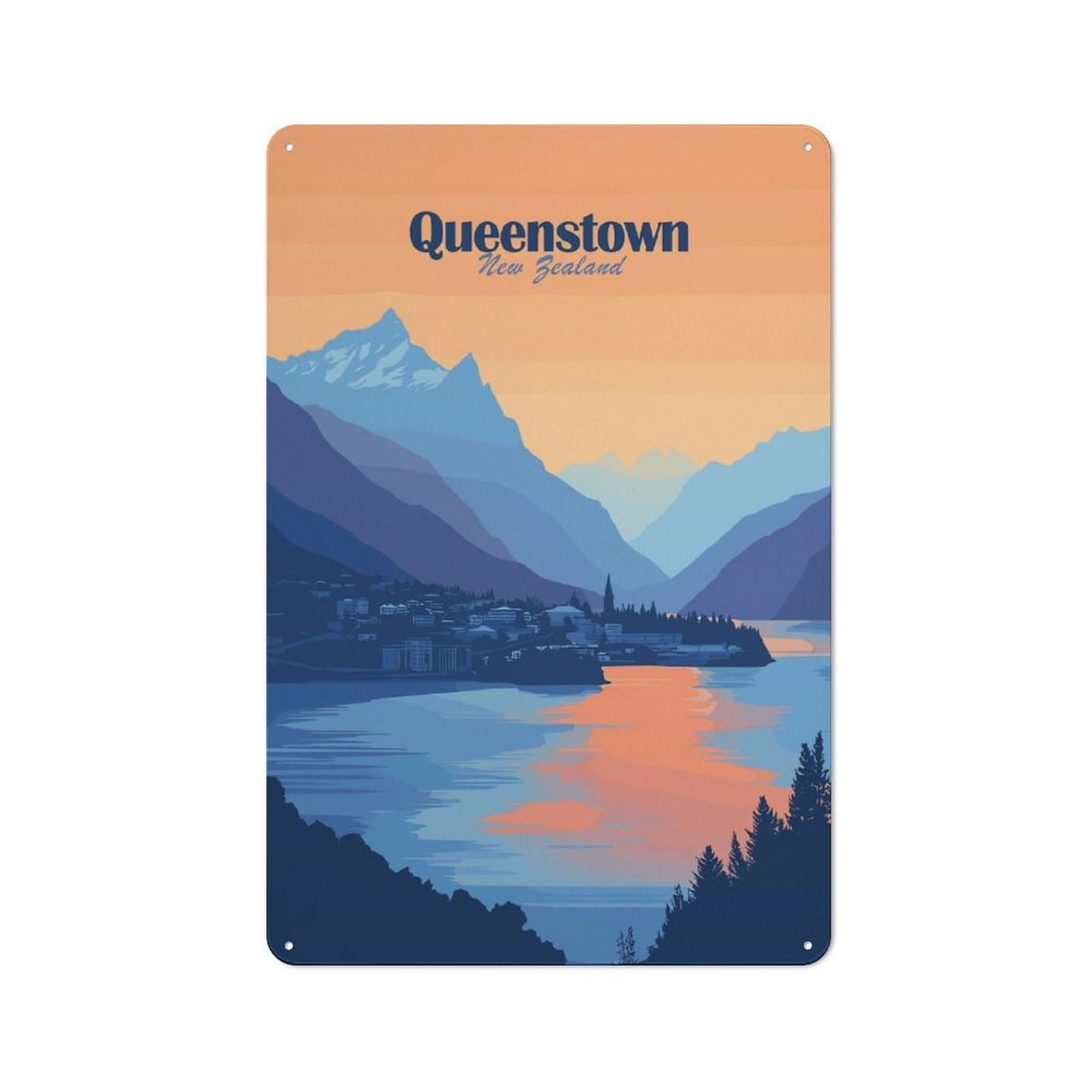 Junmoney Style-18 Modern Retro Decorative Metal Plaque 30X20cm Featuring Queenstown, New Zealand(2), Loft Wall Plaque For Flat, Bar, Studio Or Gallery Wall