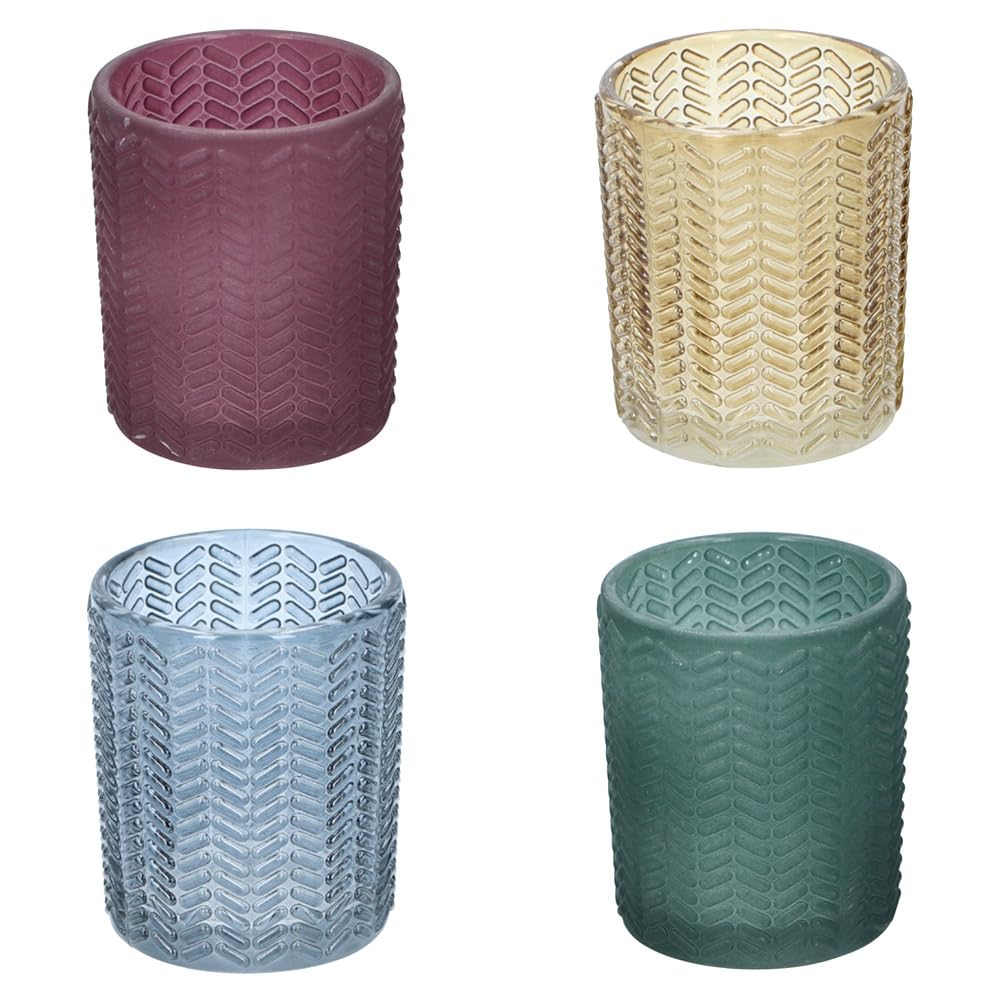 Arti Casa Tea Light Candle Holders Set of 4 Glass Small Votive Candle Tealight Holder Coloured for Table Display Centrepiece Settings Home Décor Weddings Parties Christmas