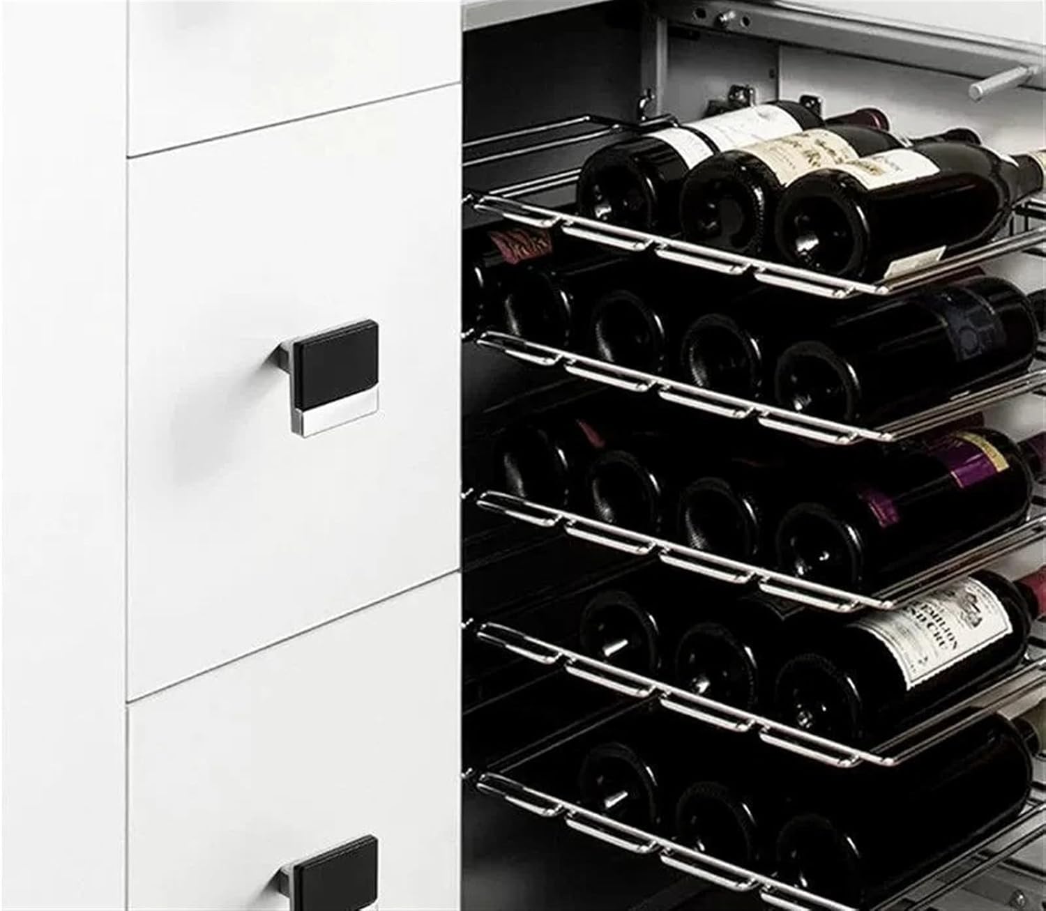 Kitchen Cabinet Handle Black Bright Gold Drawer Pulls and Knobs Furniture Wardrobe Zinc Alloy Cupboard Door Handles Hardware 2Pcs(White Gold)