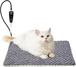ZOMISIA Almofada de aquecimento para gatos – 11 opções de temperatura ajustável e 25 temporizadores, cama de gato aquecida interna à prova d'água com cordão resistente à mastigação para cães pequenos