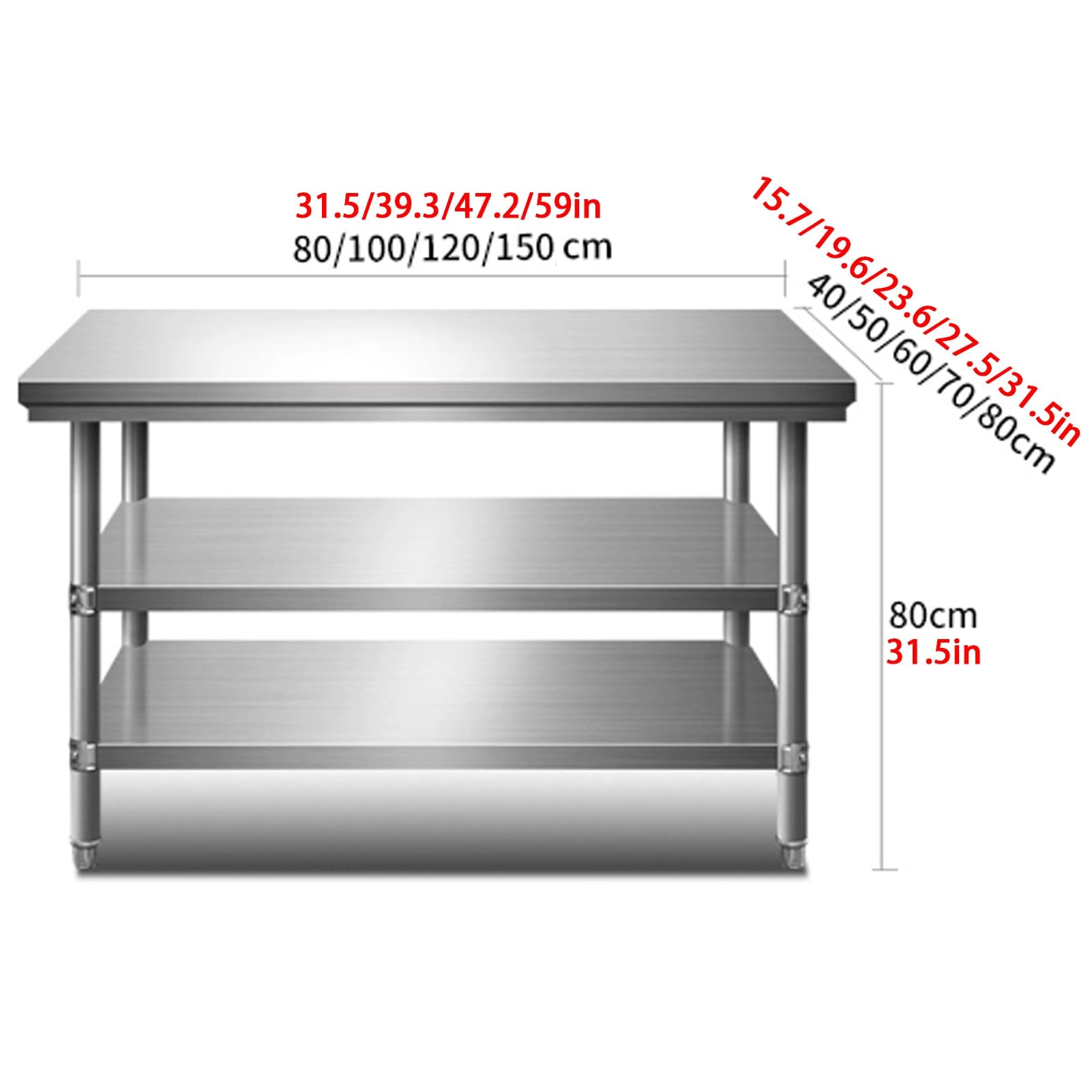 Tavolo da Lavoro in Acciaio Inox per cucine Professionali, Gambe Regolabili, tavsterni per ristoranti e Hotel, postazione di Preparazione Alimenti, Tavolo Centrale per Catering, 120x60x80 cm